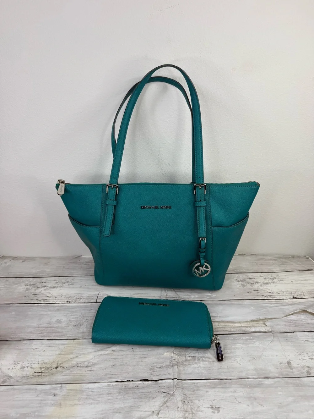 Michael Kors leather tote bag and matching zip wallet set